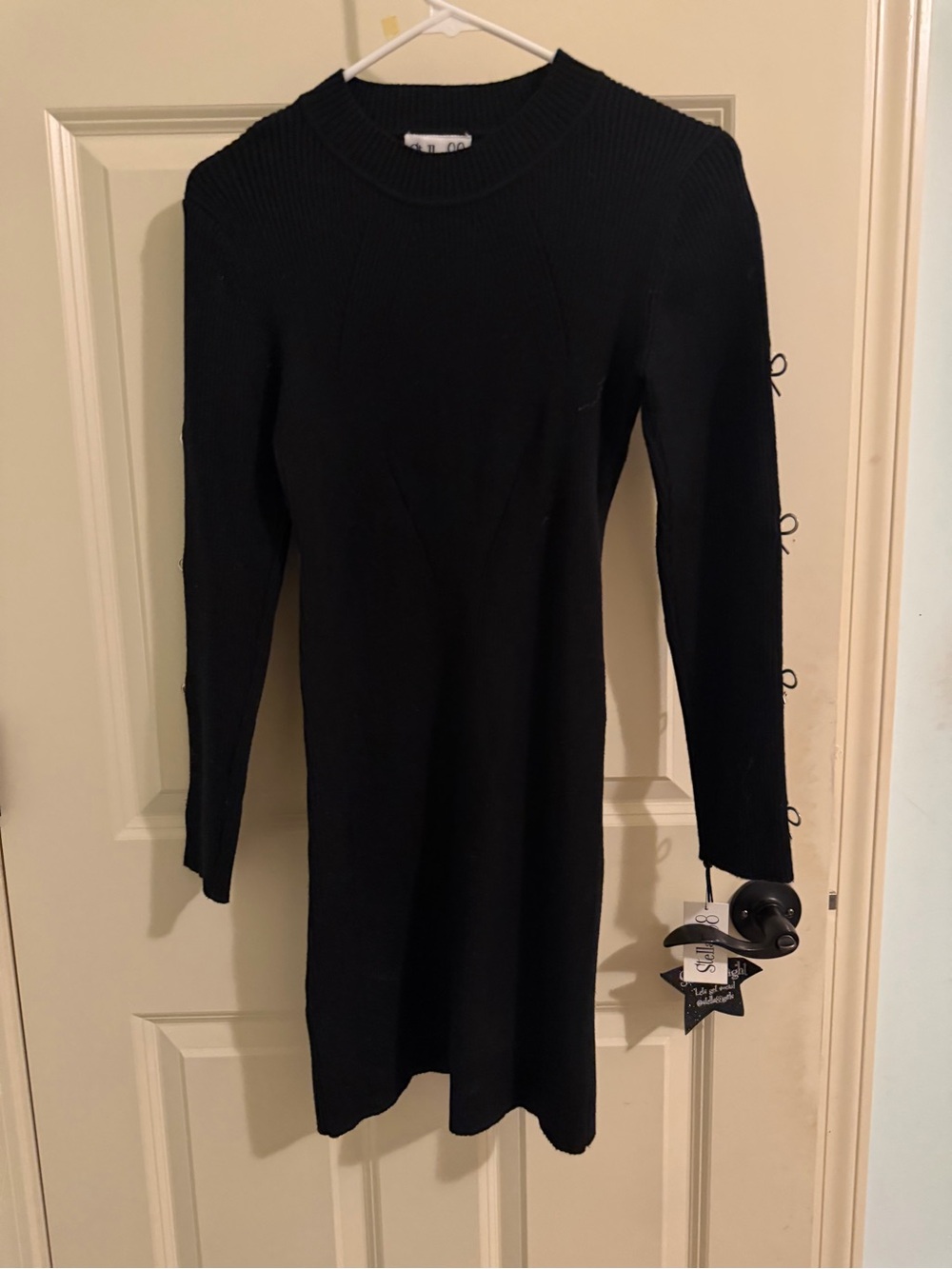 Stella 88 Black Long-Sleeve Knit Dress with bow details